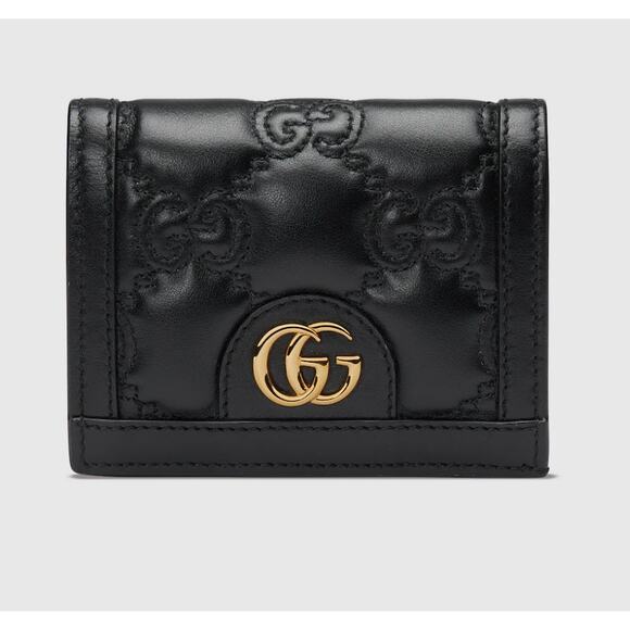 Gucci Matelasse Womens Card Case Wallet GG Black Gold Small - Picture 1 of 7